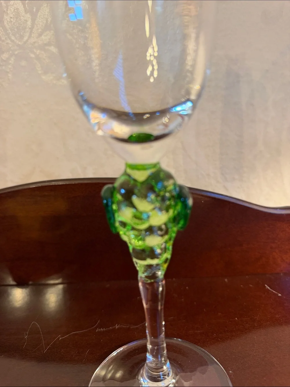 Artisan Green Stem Crystal Champagne Flute - Handcrafted Home Art